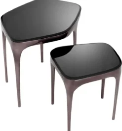 Casa Padrino Luxus Beistelltisch Set Silberschwarz / Schwarz - 2 Aluminium Tische mit Glasplatten - Hotel Möbel - Wohnzimmer Möbel - Luxus Möbel - Luxus Einrichtung - Möbel Luxus