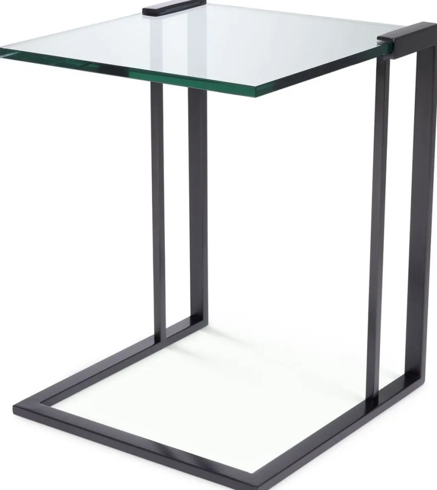 Casa Padrino Luxus Beistelltisch Bronzefarben 45 x 45,5 x H. 56,5 cm - Edelstahl Tisch mit Glasplatte - Luxus Wohnzimmer Möbel