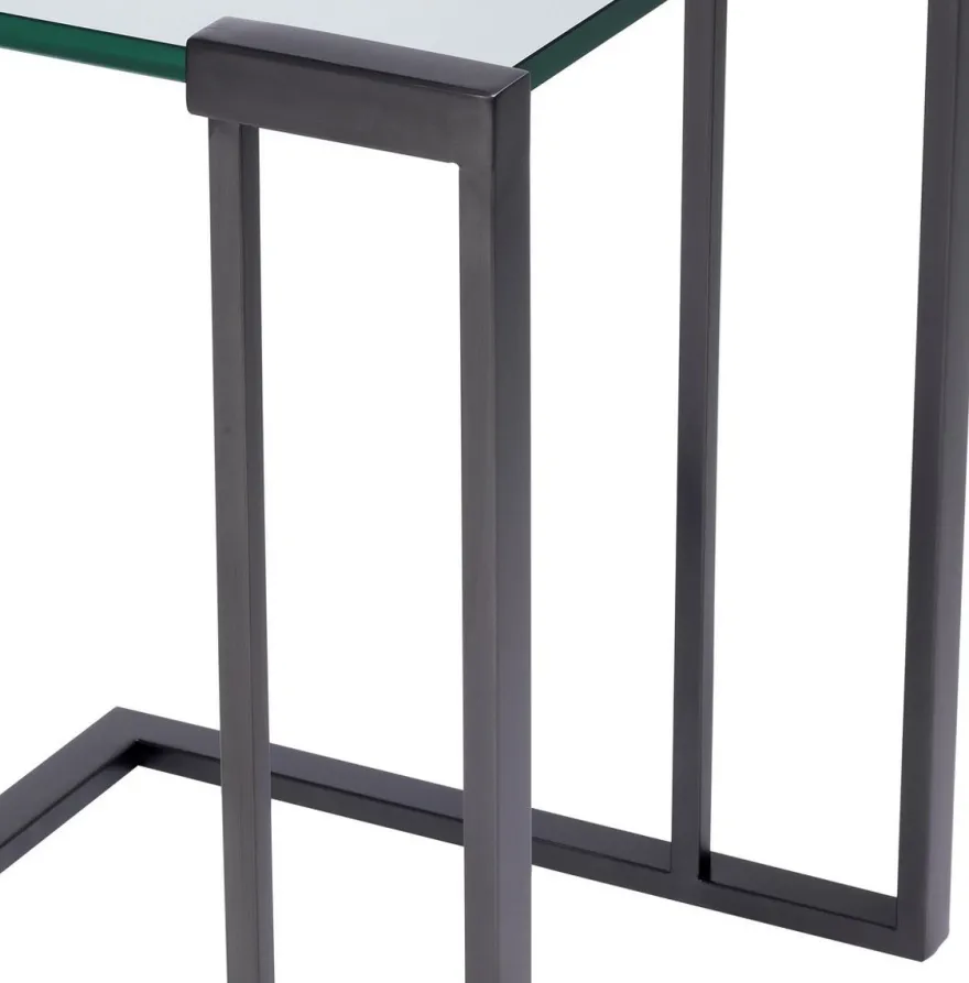 Casa Padrino Luxus Beistelltisch Bronzefarben 45 x 45,5 x H. 56,5 cm - Edelstahl Tisch mit Glasplatte - Luxus Wohnzimmer Möbel