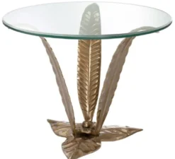Casa Padrino Luxus Beistelltisch mit Glasplatte Vintage Messingfarben Ø 70 x H. 55 cm - Wohnzimmermöbel