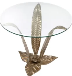 Casa Padrino Luxus Beistelltisch mit Glasplatte Vintage Messingfarben Ø 70 x H. 55 cm - Wohnzimmermöbel