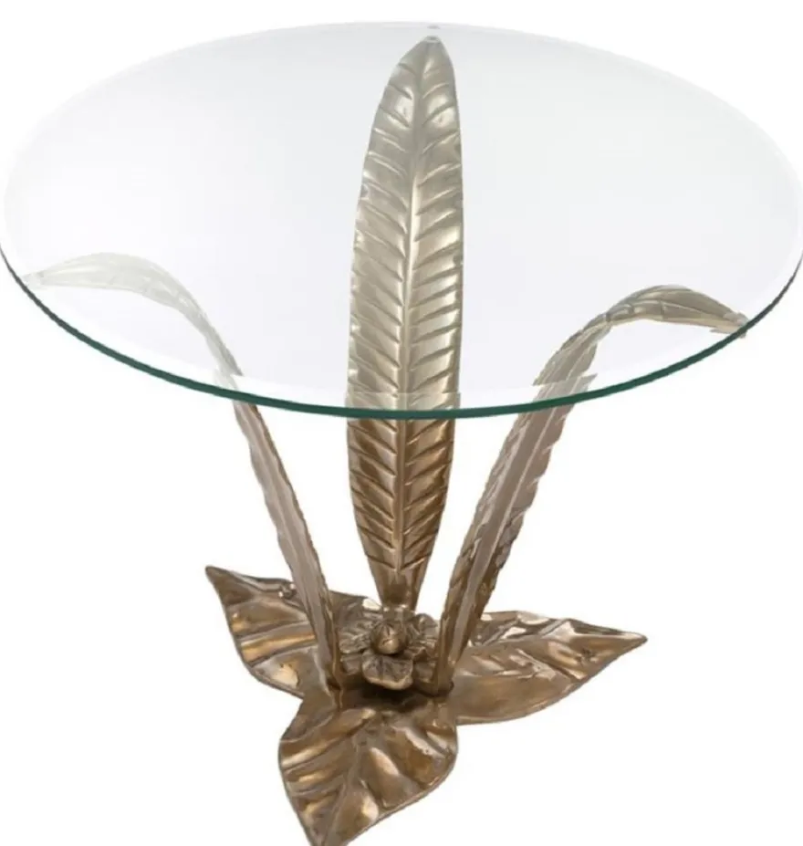 Casa Padrino Luxus Beistelltisch mit Glasplatte Vintage Messingfarben Ø 70 x H. 55 cm - Wohnzimmermöbel