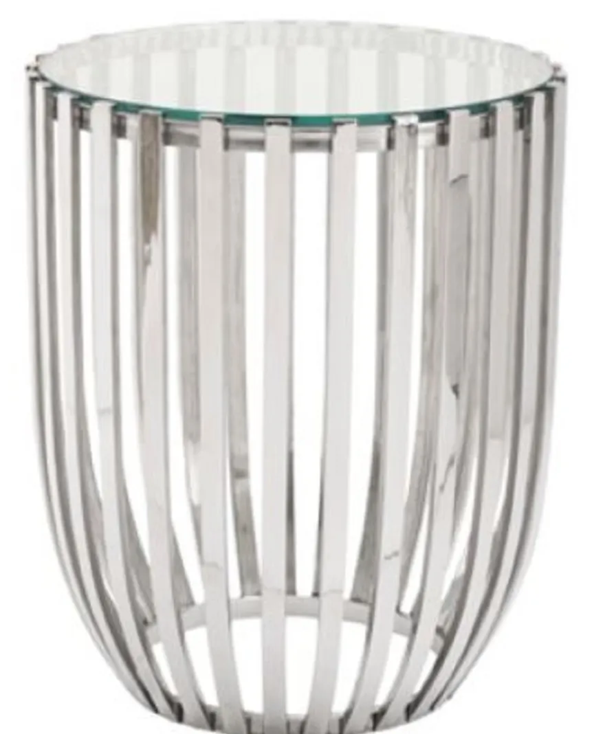 Casa Padrino Luxus Beistelltisch Silber Ø 46 x H. 56 cm - Runder Edelstahl Tisch mit Glasplatte