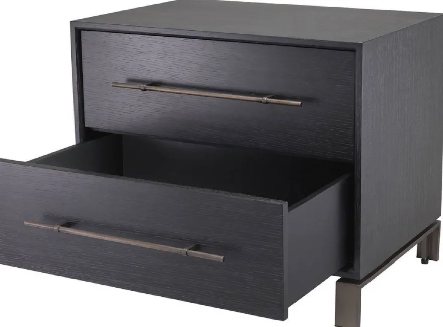 Casa Padrino Luxus Beistelltisch Anthrazitgrau / Bronzefarben 65 x 48 x H. 55 cm - Nachttisch mit 2 Schubladen - Luxus Möbel
