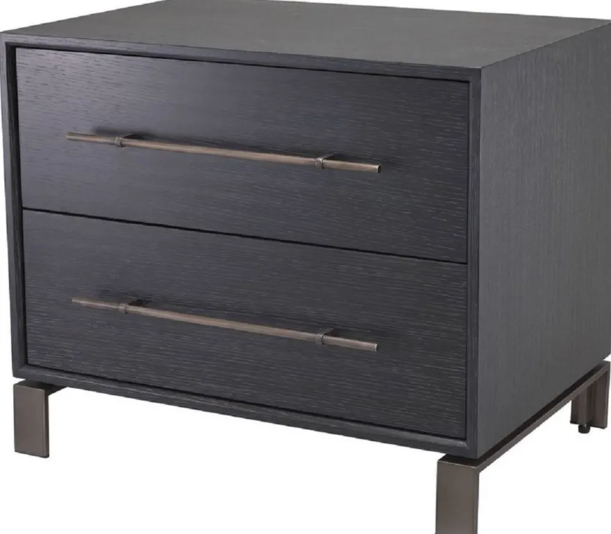 Casa Padrino Luxus Beistelltisch Anthrazitgrau / Bronzefarben 65 x 48 x H. 55 cm - Nachttisch mit 2 Schubladen - Luxus Möbel