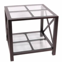 Casa Padrino Luxus Beistelltisch Schwarz 60 x 60 x H. 55 cm - Quadratischer Wohnzimmer Beistelltisch mit Glasplatte