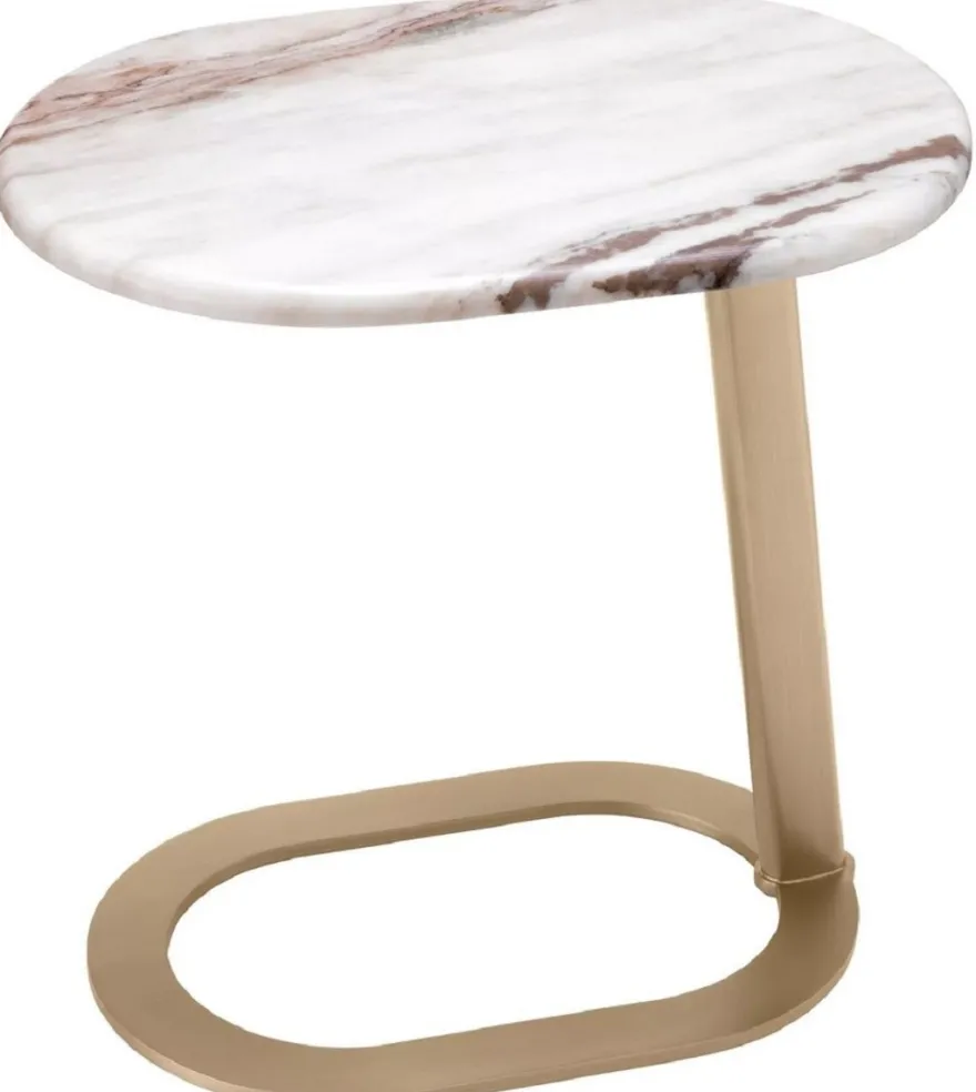 Casa Padrino Luxus Beistelltisch Weiß-Braun / Messing 49 x 34 x H. 50 cm - Edelstahl Tisch mit Marmorplatte - Wohnzimmer Möbel - Luxus Möbel - Wohnzimmer Einrichtung - Luxus Qualität