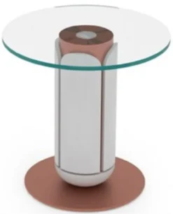 Casa Padrino Luxus Beistelltisch Weiß / Kupfer Ø 40 x H. 40 cm - Runder Tisch mit Glasplatte - Wohnzimmer Möbel - Hotel Möbel - Luxus Möbel
