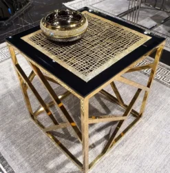 Casa Padrino Luxus Beistelltisch mit Glasplatte Gold / Schwarz 45 x 45 x H. 43 cm - Wohnzimmer Möbel - Luxus Möbel