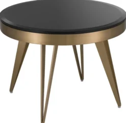 Casa Padrino Luxus Beistelltisch Messingfarben / Schwarz Ø 60 x H. 45 cm - Runder Edelstahl Tisch mit Glasplatte - Wohnzimmer Möbel - Luxus Möbel