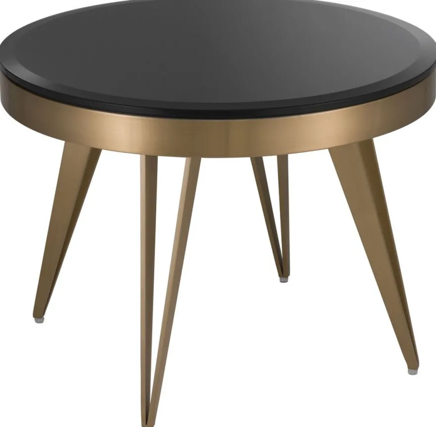 Casa Padrino Luxus Beistelltisch Messingfarben / Schwarz Ø 60 x H. 45 cm - Runder Edelstahl Tisch mit Glasplatte - Wohnzimmer Möbel - Luxus Möbel