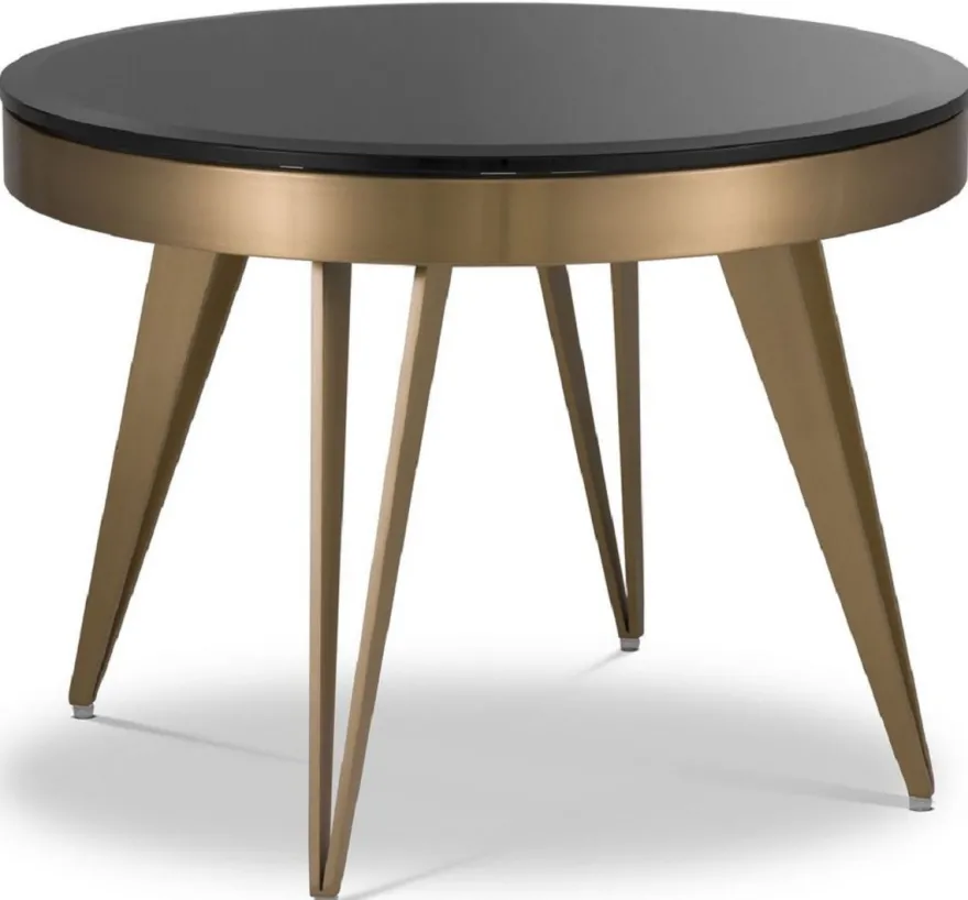 Casa Padrino Luxus Beistelltisch Messingfarben / Schwarz Ø 60 x H. 45 cm - Runder Edelstahl Tisch mit Glasplatte - Wohnzimmer Möbel - Luxus Möbel