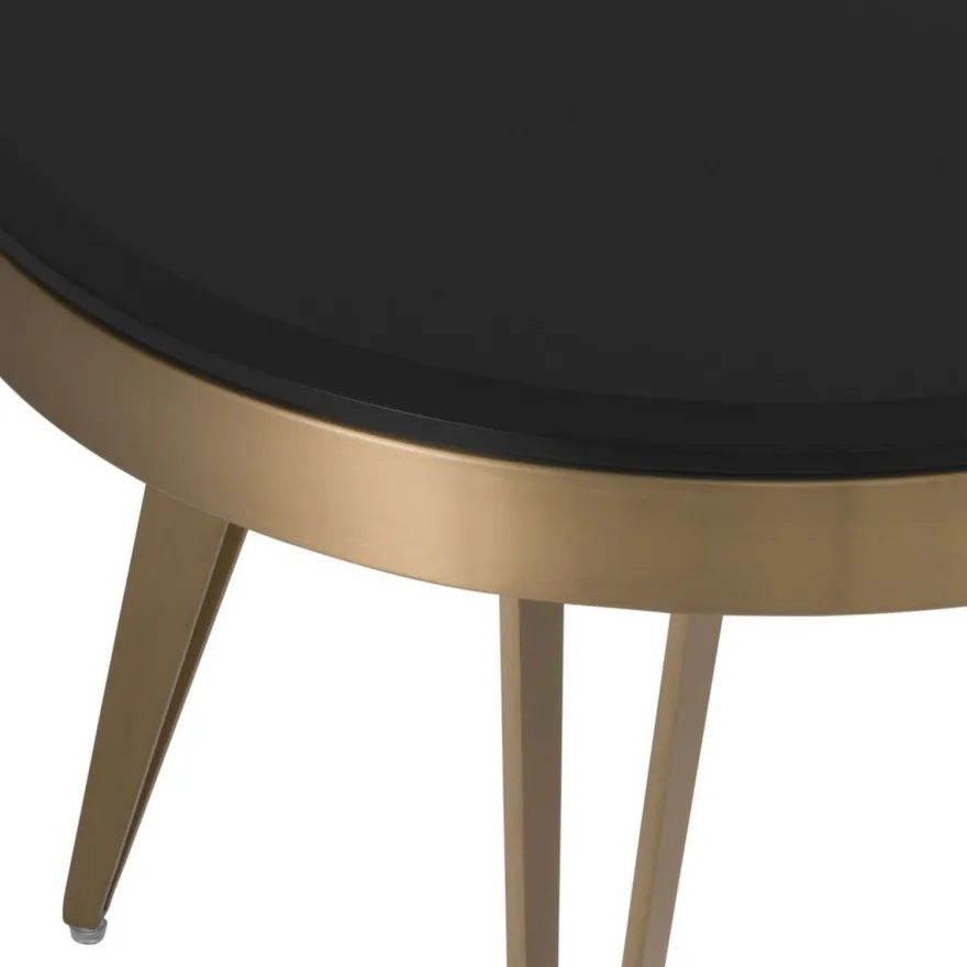 Casa Padrino Luxus Beistelltisch Messingfarben / Schwarz Ø 60 x H. 45 cm - Runder Edelstahl Tisch mit Glasplatte - Wohnzimmer Möbel - Luxus Möbel