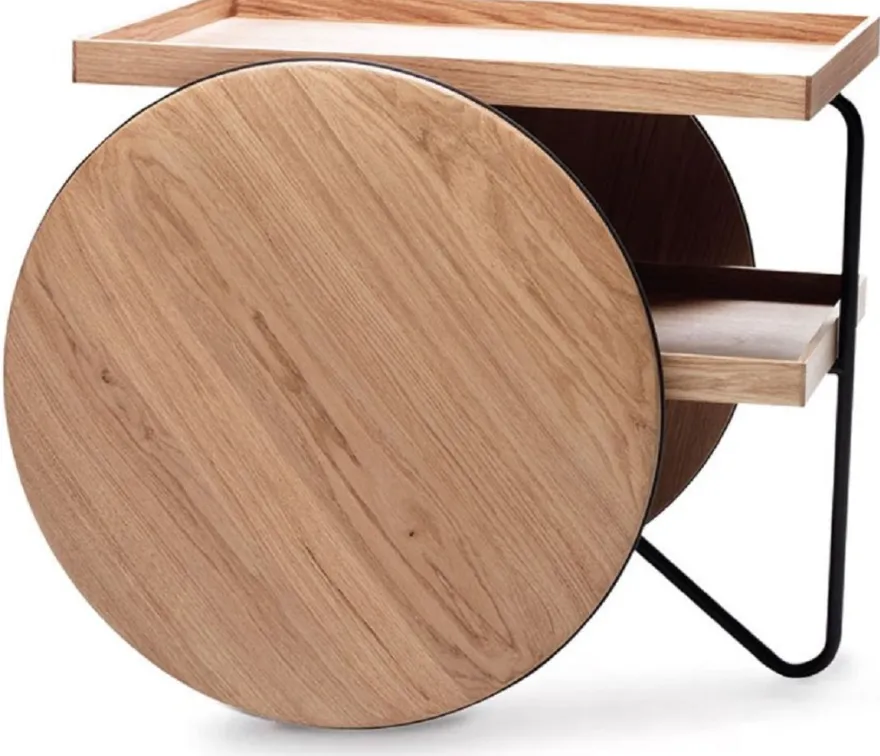 Casa Padrino Luxus Beistelltisch mit Rädern Naturfarben / Schwarz - Made in Italy