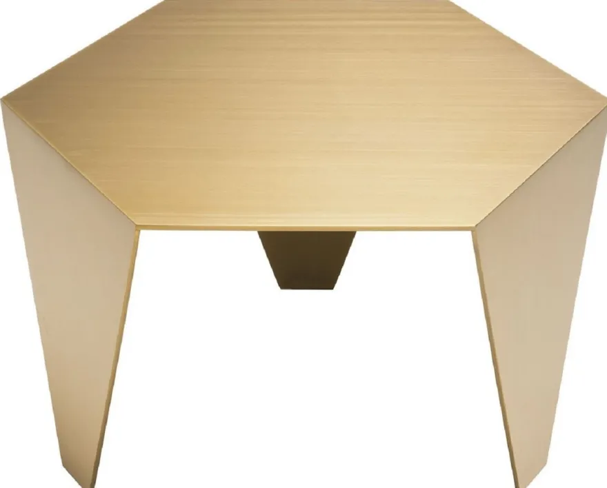 Casa Padrino Luxus Beistelltisch Messingfarben 57,5 x 50 x H. 34,5 cm - 6 Eckiger Edelstahl Tisch - Luxus Wohnzimmer Möbel - Luxus Qualität