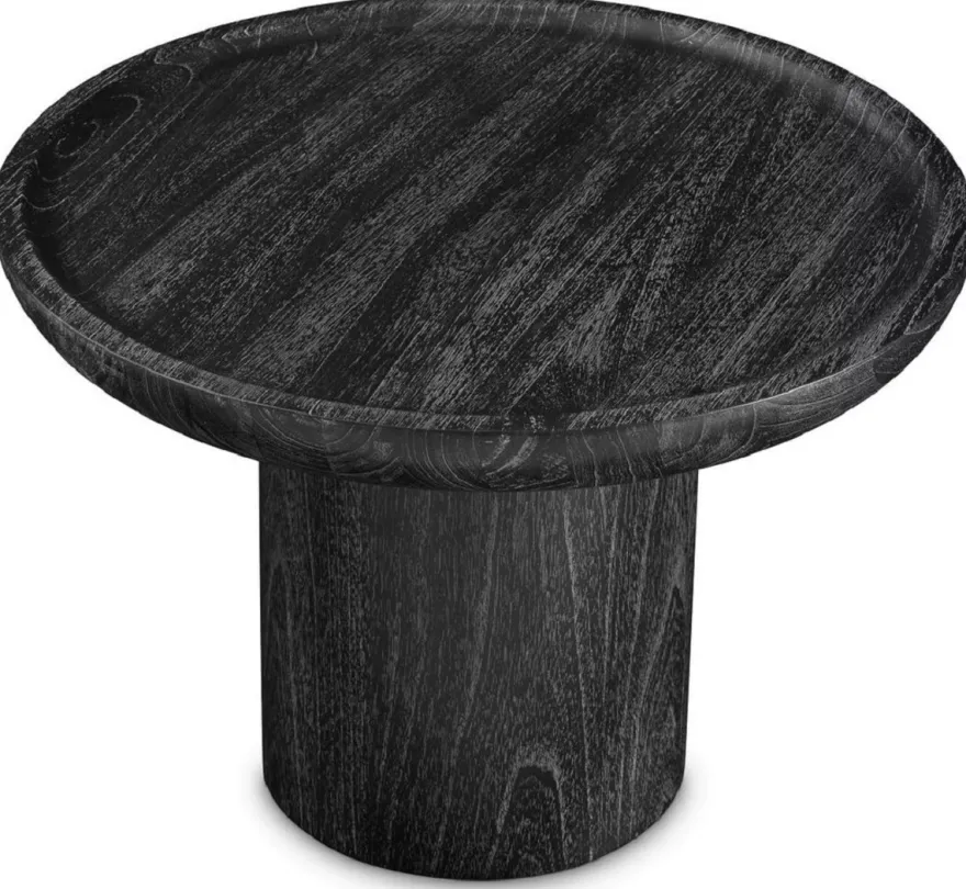 Casa Padrino Luxus Beistelltisch Schwarzgrau Ø 64,5 x H. 46 cm - Runder Massivholz Tisch - Massivholz Wohnzimmer Möbel - Luxus Qualität