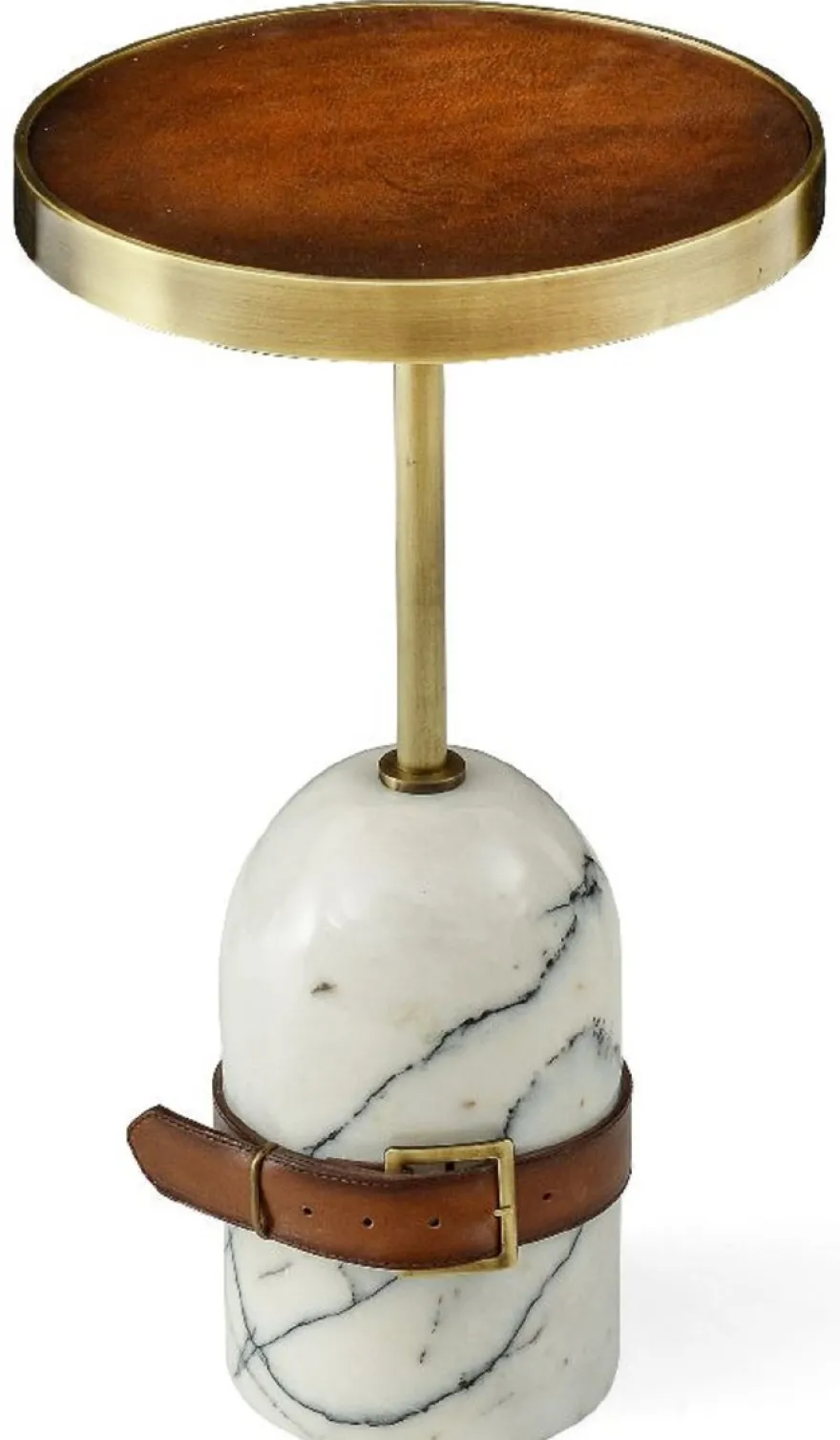 Casa Padrino Luxus Beistelltisch Braun / Messing / Weiß Ø 29,5 x H. 51,5 cm - Runder Tisch mit Marmorfuß - Wohnzimmer Möbel - Luxus Möbel
