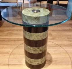 Casa Padrino Luxus Beistelltisch Schwarz / Grau Ø 48 x H. 50 cm - Runder Marmor Tisch mit Glasplatte - Wohnzimmer Möbel - Luxus Möbel - Marmor Möbel - Luxus Einrichtung - Wohnzimmer Einrichtung