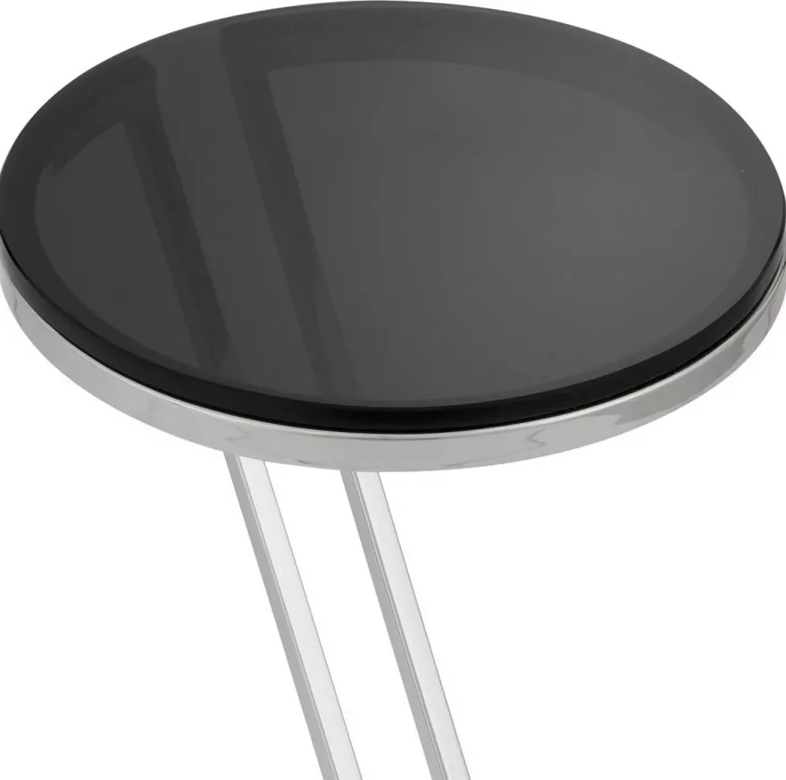 Casa Padrino Luxus Beistelltisch Silber / Grau Ø 36 x H. 60 cm - Edelstahl Tisch mit Glasplatte - Wohnzimmer Möbel - Luxus Möbel - Luxus Einrichtung - Luxus Interior