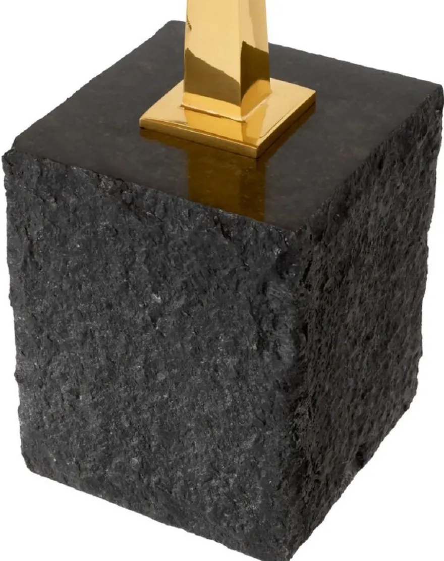 Casa Padrino Luxus Beistelltisch Messing / Schwarz 56 x 36 x H. 50 cm - Ovaler Messing Tisch mit Granitsockel - Luxus Möbel - Wohnzimmer Möbel - Luxus Einrichtung - Wohnzimmer Einrichtung
