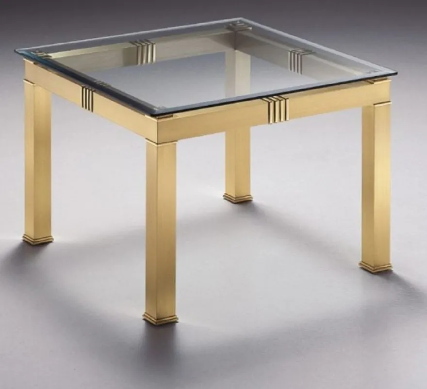 Casa Padrino Luxus Beistelltisch Messingfarben 70 x 70 x H. 48 cm - Quadratischer Messing Tisch mit Glasplatte - Luxus Wohnzimmer Möbel