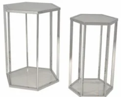 Casa Padrino Luxus Beistelltisch Set Silber / Weiß - Edelstahl Tische mit Marmorplatten - Luxus Kollektion