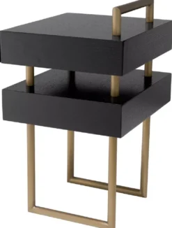 Casa Padrino Luxus Beistelltisch mit 2 Schubladen Messing / Dunkelbraun 50 x 44 x H. 79 cm - Wohnzimmer Möbel - Wohnzimmer Einrichtung - Luxus Möbel - Luxus Einrichtung - Luxus Qualität