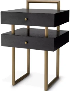 Casa Padrino Luxus Beistelltisch mit 2 Schubladen Messing / Dunkelbraun 50 x 44 x H. 79 cm - Wohnzimmer Möbel - Wohnzimmer Einrichtung - Luxus Möbel - Luxus Einrichtung - Luxus Qualität