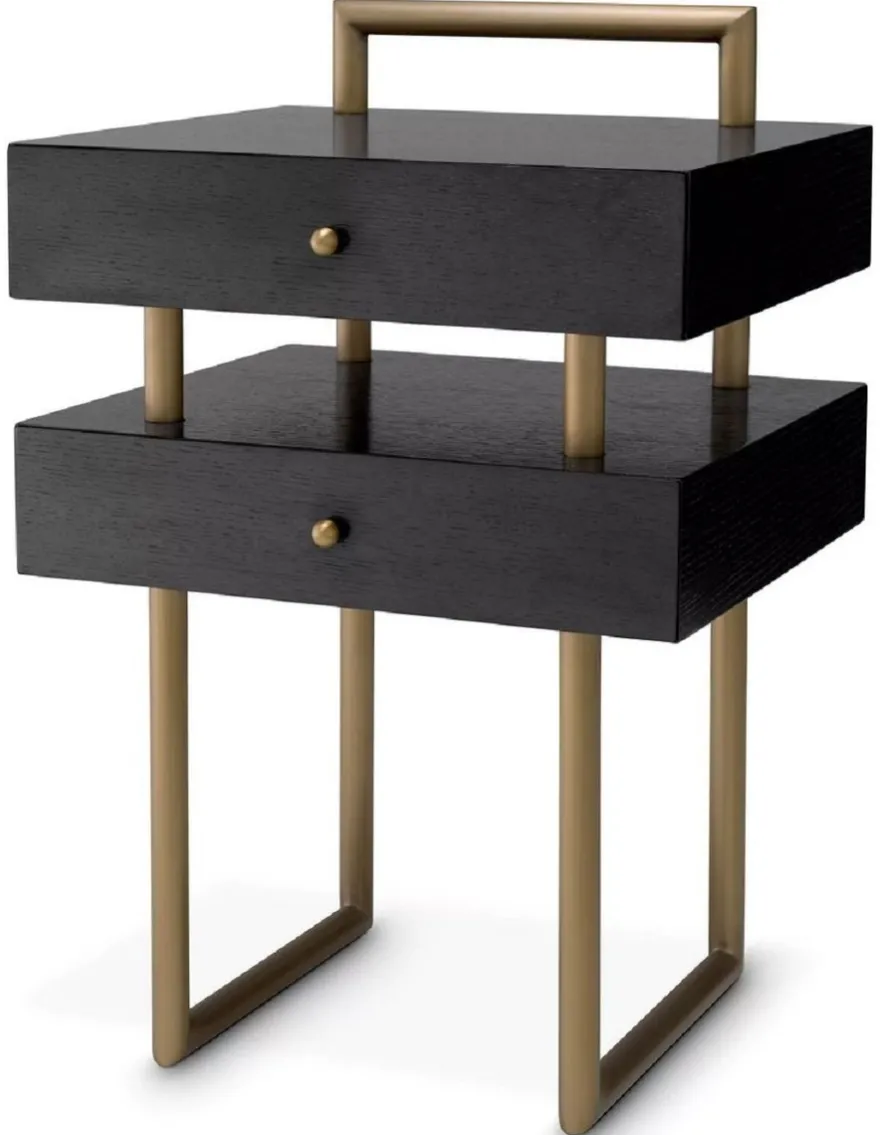 Casa Padrino Luxus Beistelltisch mit 2 Schubladen Messing / Dunkelbraun 50 x 44 x H. 79 cm - Wohnzimmer Möbel - Wohnzimmer Einrichtung - Luxus Möbel - Luxus Einrichtung - Luxus Qualität