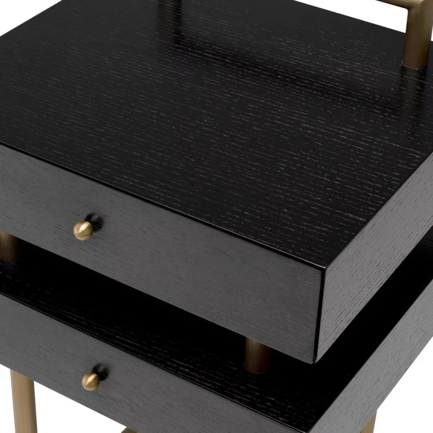 Casa Padrino Luxus Beistelltisch mit 2 Schubladen Messing / Dunkelbraun 50 x 44 x H. 79 cm - Wohnzimmer Möbel - Wohnzimmer Einrichtung - Luxus Möbel - Luxus Einrichtung - Luxus Qualität