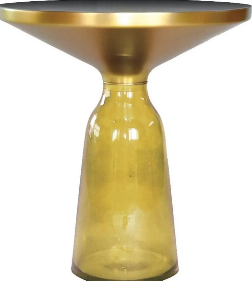 Casa Padrino Luxus Beistelltisch Schwarz / Gelb / Gold Ø 50 x H. 53 cm - Runder Glas Tisch - Moderne Wohnzimmer Möbel