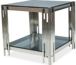 Casa Padrino Luxus Beistelltisch Silber / Schwarz 55 x 55 x H. 55 cm - Edelstahl Tisch mit getönten Glasplatten - Luxus Möbel