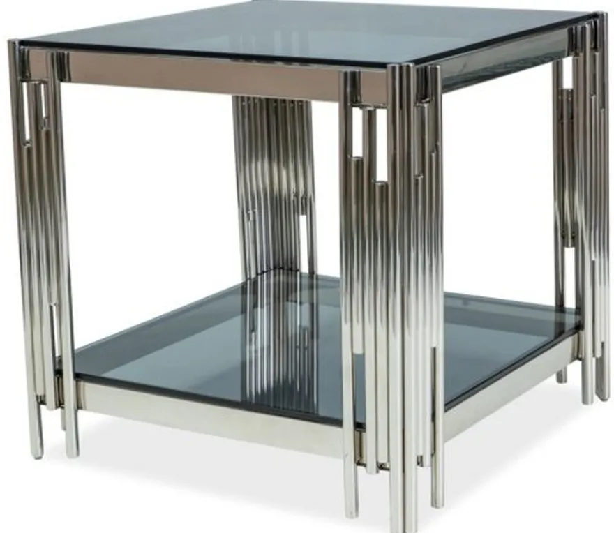Casa Padrino Luxus Beistelltisch Silber / Schwarz 55 x 55 x H. 55 cm - Edelstahl Tisch mit getönten Glasplatten - Luxus Möbel