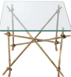 Casa Padrino Luxus Beistelltisch Vintage Messingfarben 55 x 55 x H. 49,5 cm - Messing Tisch mit Glasplatte - Luxus Möbel