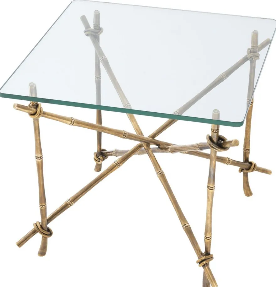 Casa Padrino Luxus Beistelltisch Vintage Messingfarben 55 x 55 x H. 49,5 cm - Messing Tisch mit Glasplatte - Luxus Möbel