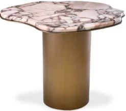 Casa Padrino Luxus Beistelltisch Mehrfarbig / Messing 58,5 x 60,5 x H. 51 cm - Edelstahl Tisch mit Marmorplatte - Wohnzimmer Möbel - Luxus Möbel - Wohnzimmer Einrichtung - Luxus Qualität