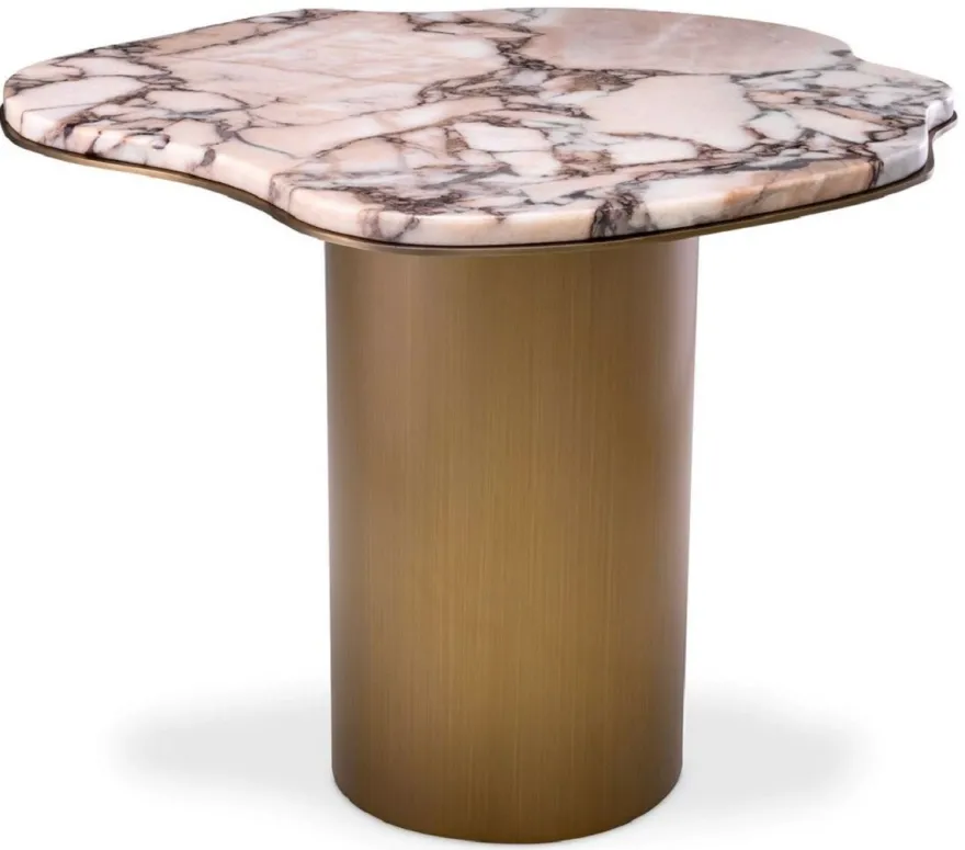 Casa Padrino Luxus Beistelltisch Mehrfarbig / Messing 58,5 x 60,5 x H. 51 cm - Edelstahl Tisch mit Marmorplatte - Wohnzimmer Möbel - Luxus Möbel - Wohnzimmer Einrichtung - Luxus Qualität
