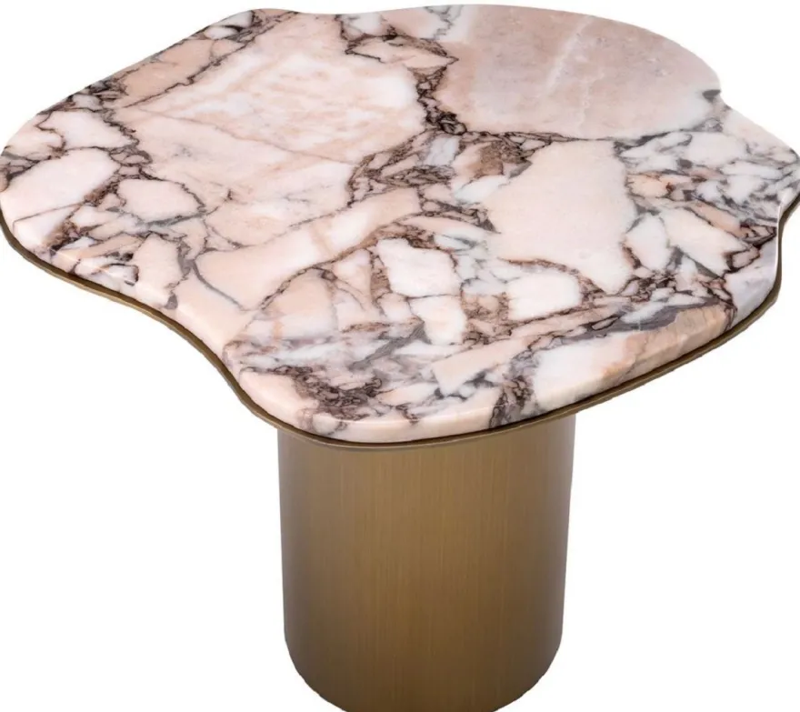 Casa Padrino Luxus Beistelltisch Mehrfarbig / Messing 58,5 x 60,5 x H. 51 cm - Edelstahl Tisch mit Marmorplatte - Wohnzimmer Möbel - Luxus Möbel - Wohnzimmer Einrichtung - Luxus Qualität