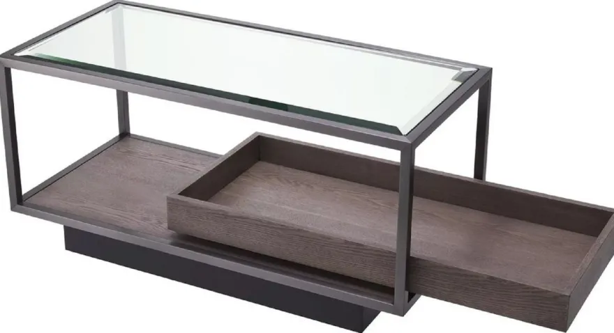 Casa Padrino Luxus Beistelltisch Bronze / Grau 90 x 42 x H. 44 cm - Rechteckiger Tisch mit Glasplatte und edlem Furnier - Wohnzimmer Möbel - Luxus Möbel - Luxus Einrichtung