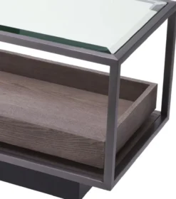 Casa Padrino Luxus Beistelltisch Bronze / Grau 90 x 42 x H. 44 cm - Rechteckiger Tisch mit Glasplatte und edlem Furnier - Wohnzimmer Möbel - Luxus Möbel - Luxus Einrichtung