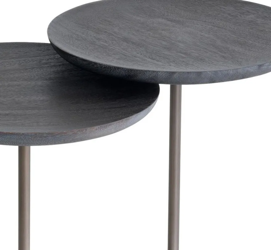 Casa Padrino Luxus Beistelltisch Set Grau / Bronze Ø 35 cm - Runde Marmor Tische - Luxus Wohnzimmer Möbel