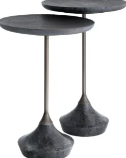 Casa Padrino Luxus Beistelltisch Set Grau / Bronze Ø 35 cm - Runde Marmor Tische - Luxus Wohnzimmer Möbel