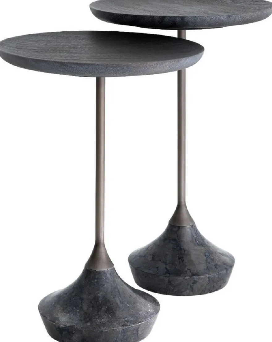 Casa Padrino Luxus Beistelltisch Set Grau / Bronze Ø 35 cm - Runde Marmor Tische - Luxus Wohnzimmer Möbel