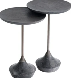 Casa Padrino Luxus Beistelltisch Set Grau / Bronze Ø 35 cm - Runde Marmor Tische - Luxus Wohnzimmer Möbel
