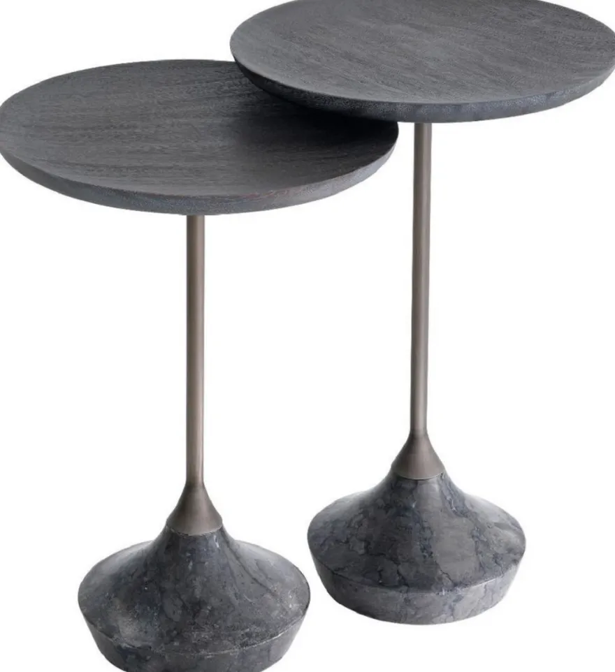 Casa Padrino Luxus Beistelltisch Set Grau / Bronze Ø 35 cm - Runde Marmor Tische - Luxus Wohnzimmer Möbel