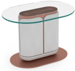 Casa Padrino Luxus Beistelltisch Weiß / Kupfer 60 x 40 x H. 40 cm - Ovaler Tisch mit Glasplatte - Wohnzimmer Möbel - Hotel Möbel - Luxus Möbel