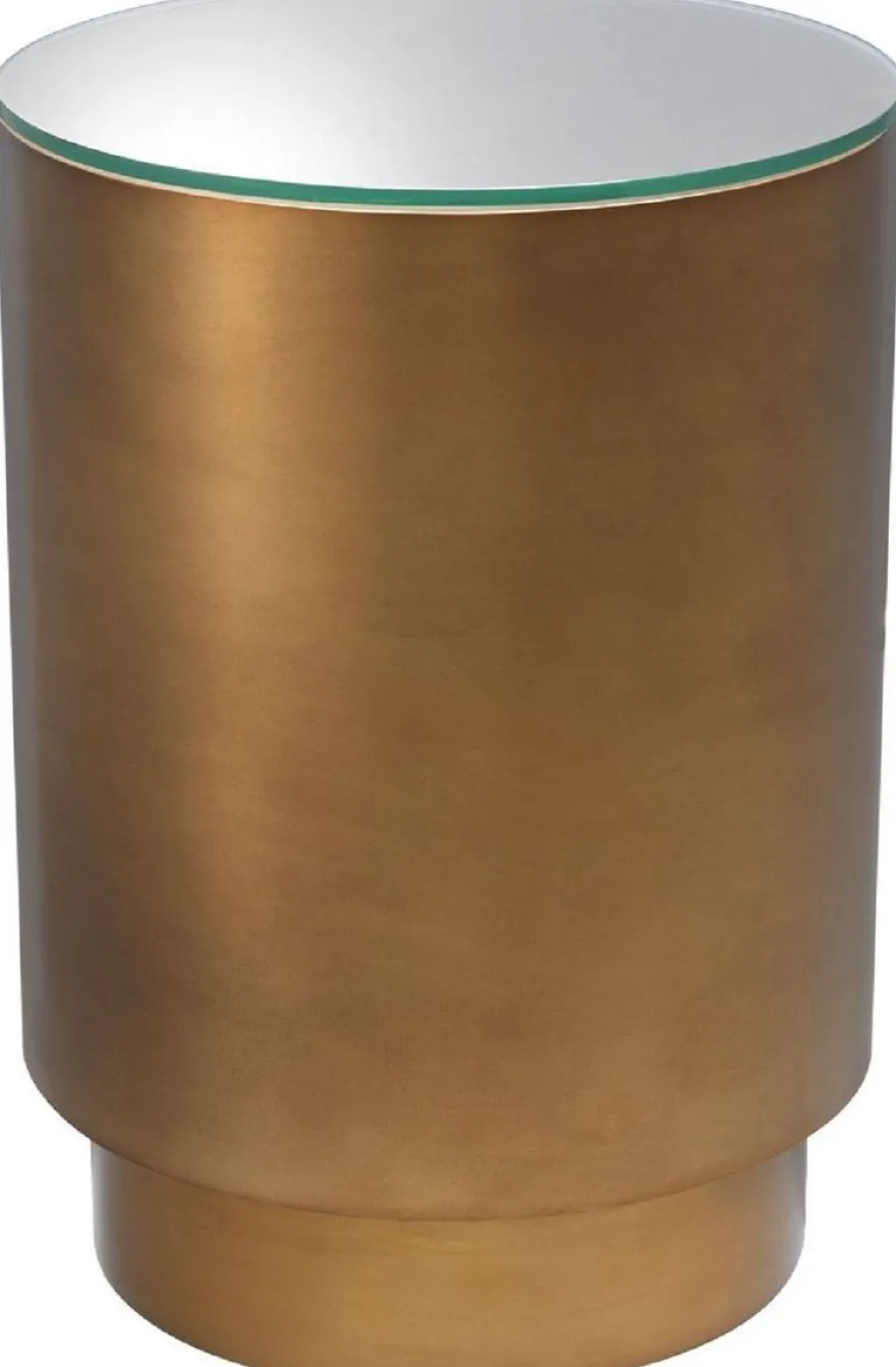 Casa Padrino Luxus Beistelltisch Antik Messingfarben Ø 40 x H. 56,5 cm - Runder Stahl Tisch mit Glasplatte - Wohnzimmer Möbel - Luxus Möbel