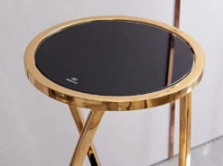 Casa Padrino Luxus Beistelltisch Gold / Schwarz Ø 35 x H. 50 cm - Runder Edelstahl Blumentisch mit getönten Glasplatten - Wohnzimmer Möbel - Luxus Möbel