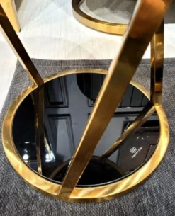 Casa Padrino Luxus Beistelltisch Gold / Schwarz Ø 35 x H. 50 cm - Runder Edelstahl Blumentisch mit getönten Glasplatten - Wohnzimmer Möbel - Luxus Möbel