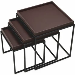 Casa Padrino Luxus Beistelltisch 3er Set Dunkelbraun / Schwarz - Wohnzimmer & Hotel Möbel